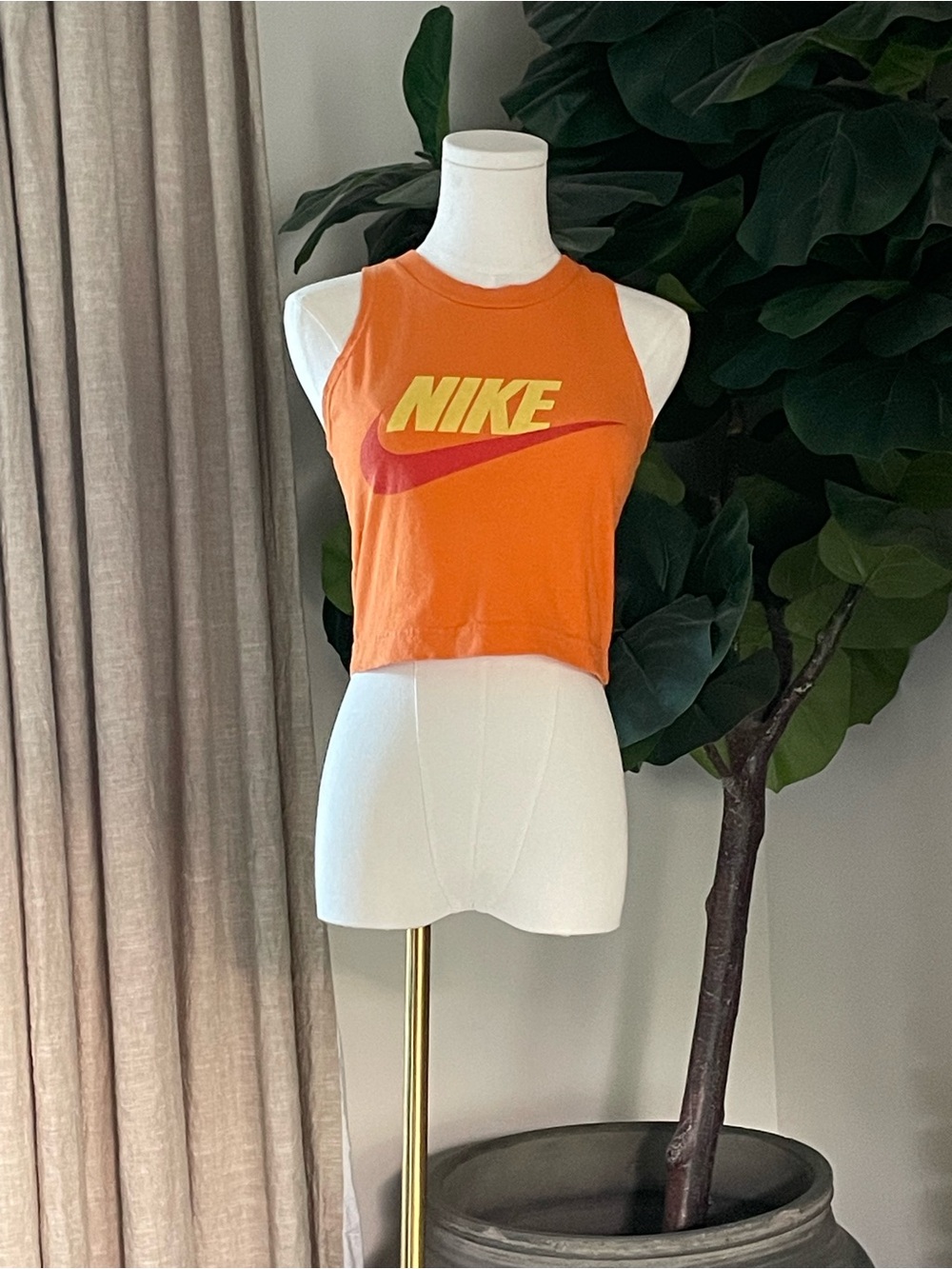 Nike Orange Cropped Tank with Yellow and Red Logo
